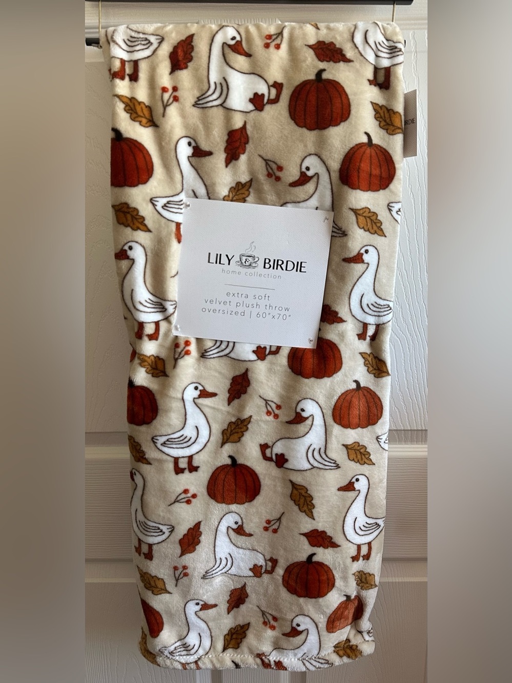 Blanket Goose Autumn Cream Velvet Plush Throw with Duck Print 60X70” New
